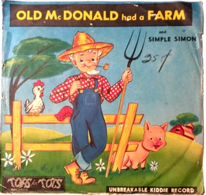 Vinyl Record Old McDonald Had A Farm 6” 78rpm YELLOW 1950’s Tots V-16 - Imagen 1 de 6