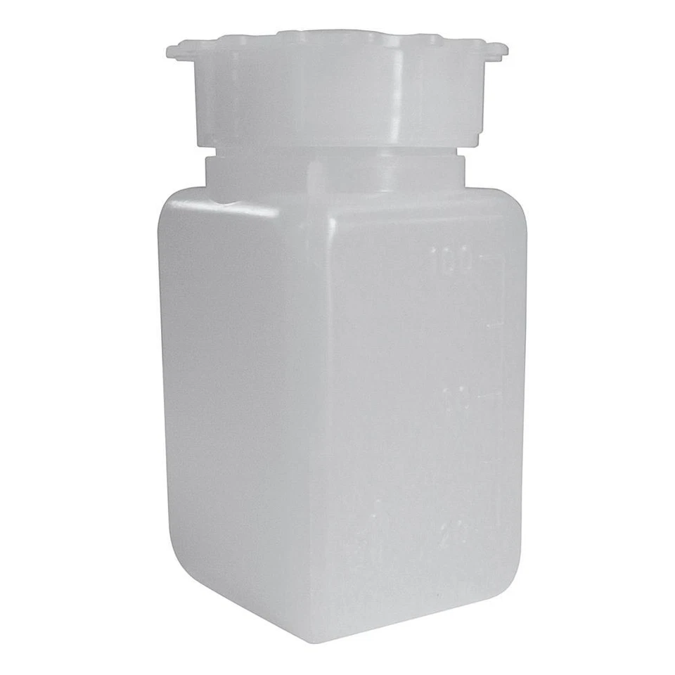 KARTELL LABWARE Bottiglia in plastica rettangolare, 100 ml, collo largo, tappo a vite, graduata