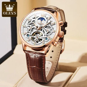 OLEVS Brand Watch Calendar Moon Phase Tourbillon Men's Wristwatches - Picture 1 of 17
