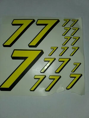 Yellow w/Matte Black #7's  Racing #'s Vinyl Decal Sheet 1/10-1/12 ripped BOX D - Image 1 of 4
