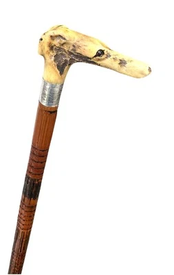 Bastón bastón antiguo vintage de plata esterlina con cabeza de perro de ciervo de Inglaterra Foto 1 de 4