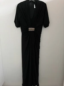 Melinda Eng Jeweled Gown Black V-Neck Ruched Silk Chiffon Lined Long Sz 10 - Picture 1 of 13
