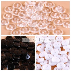 2-HOLE RESIN ROUND BUTTON TRANSPARENT CLEAR BLACK WHITE BACKING SEWING CRAFTS - Picture 1 of 11