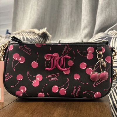 JUICY COUTURE Cherry On Top Shoulder Bag Black Pink & Gold Purse NWT - Image 1 of 4
