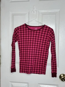 Carters Houndstooth Pajama Top Girls Size 14 Pink Waffle Knit Long Sleeve - Picture 1 of 3