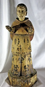Colonial Era Santos 18-19th C Hand Carved St Francis Assisi Friar Monk Wood GUC - Picture 1 of 10