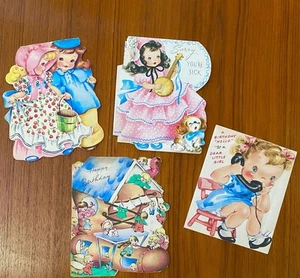 4 entzückende Vintage "50er Jahre Tier & Kinder Grußkarten - Scrapbooking, Basteln - Bild 1 von 4