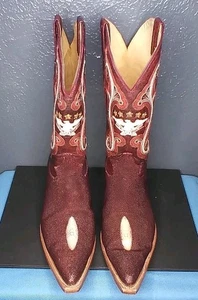 Botas de Vaquero de Rodeo Piel de Raya Genuinas de El General para Mujer Talla 10 Granate - Imagen 1 de 20