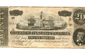 $20 "CONFEDERATE" (BLUEBACK) "1800'S" $20 NICE "BLUEBACK" $20 NICE NOTE!! - Picture 1 of 3