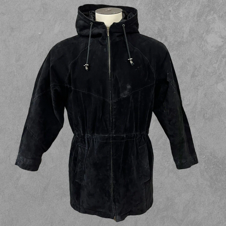 Parka de cuero vintage Wilson cintura ceñida chaqueta con capucha cremallera para hombre XS K-02 Foto 1 de 4