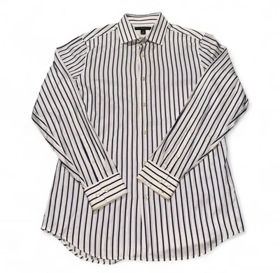 Camisa de vestir Banana Republic ajustada para hombre S (14-14,5) blanca azul a rayas Foto 1 de 4
