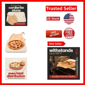 15 x 12 Zoll hitzebeständiger Pizzastein zum Grillen & Backen mit Holzschale - Bild 1 von 10