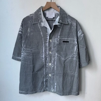 Prada Stencil Stripe Poplin Bowling Shirt M 26 X 26 - Image 1 of 4