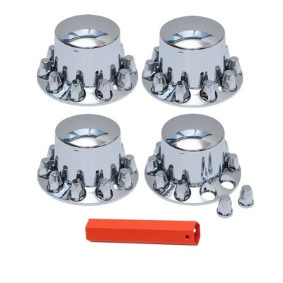 Chrome Semi Truck Hub Cover Wheel Axle Cover Kits with 33mm Lug Nuts - Image 1 of 4