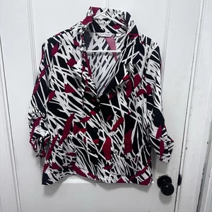 Erin London Jacke Damen Medium bunt Knopfleiste schwarz/rot/weiß dehnbar - Bild 1 von 11