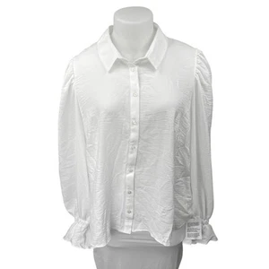 NEW ASOS Women's White Collared Ruffle Long Sleeve Button Down Shirt Top Size 20 - Picture 1 of 4