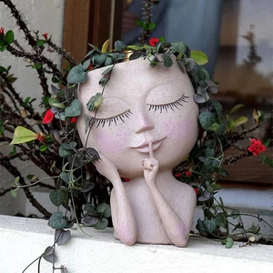 European Girl Face Resin Planter Pot – Creative Flowerpot for Succulents & Gift - Picture 1 of 6
