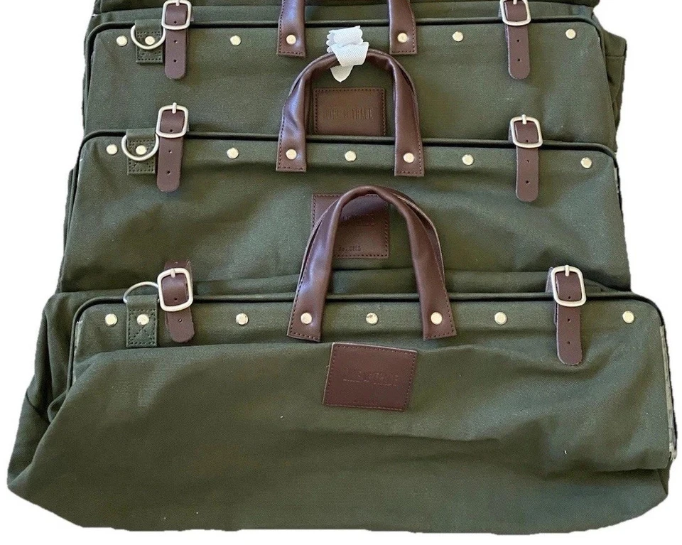 Line Of Trade Weekender Bags Set Of 3 Green Canvas Leather 22x13x7" #0312 wStrap - Image 1 of 4