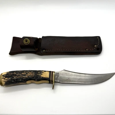 Cuchillo de caza de hoja fija Schrade USA 498 de colección funda estilo Goldrush 9 1/4" Foto 1 de 4