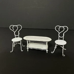 Dollhouse White Metal Table 2 Chairs 1:12 Scale Outdoor Garden Patio Set DAMAGE - Picture 1 of 10