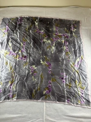 ANNE KLEIN  100% Silk Floral  Scarf 34”x 34” Gray & Green Classic Preppy Office - Image 1 of 4
