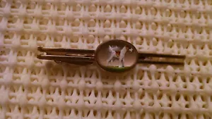 Vintage Hand Painting under convex glass of Airdale Terrier Dog tie clip IHickok - Picture 1 of 7