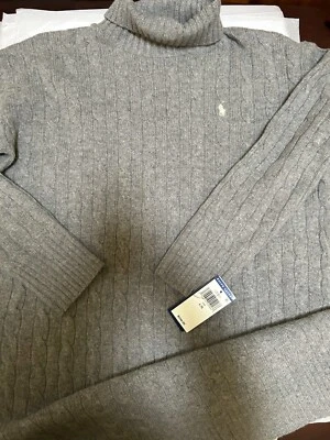$248 P Vestido Ralph Lauren Logo Cuello Alto Lana/Cachemira Abertura Lateral Talla L/G Gris Foto 1 de 4