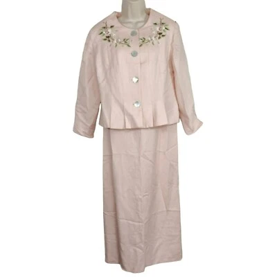 Платье и куртка Coldwater Creek 2 шт. костюм льняная смесь размер 10 розовая вышивка  - Изображение 1 из 4