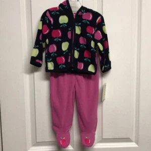Vitamins Baby Black Pink Green Apple Print Fleece Hoody 2 Piece Set Size 6M NWT - Picture 1 of 6