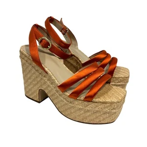 Sam Edelman Women’s Size 8.5 Orange Tibby Woven Raffia Platform Sandals Shoes - Picture 1 of 9