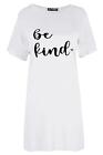 Womens Ladies Be kind Heart Printed Oversize Baggy Tunic Long T-Shirt Mini Dress