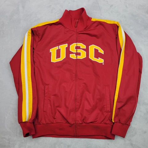 USC Trojans Jacket Mens Medium Red Zip Varsity Letterman Satin Coat Cali Adult Cover