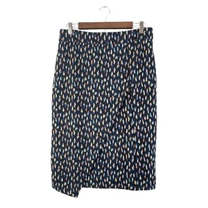 Anthropologie MAEVE Faux Wrap Pencil Skirt Black Blue Motif Print, Size 10 - Imagen 1 de 16