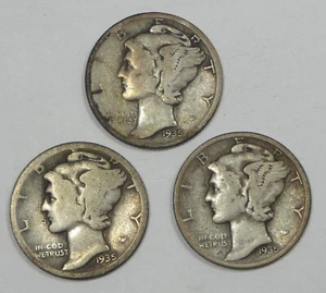 Juego de monedas de diez centavos Mercury 1935-P, D & S año BINO o mejor plata 10c's - Imagen 1 de 4
