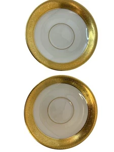 Lenox Westchester Gold Encrusted Bone China tea cup Saucers Set Of 2 8677 M-139 - Picture 1 of 5