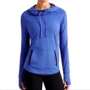 Athleta Sentry Hoodie Langarm Damen mittelblau Kängurutasche Daumenlöcher - Bild 1 von 6