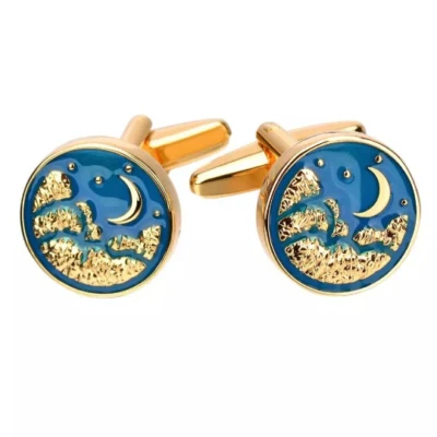 Gemelos dorados cielo estrellado | Gemelos para hombre | Gemelos de traje camisa | Regalo de boda Foto 1 de 4