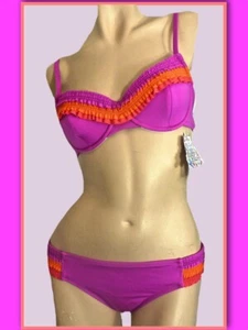 Nuevo con etiquetas $128 Becca Bikini PEQUEÑO Fuschia y Naranja Bandeau Parte superior con Parte inferior - Imagen 1 de 12