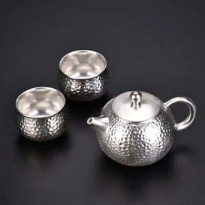 999 Sterling Silver+porcelain Tea Pot Matching Tea Cups Health Care Xishi Pot - Picture 1 of 12