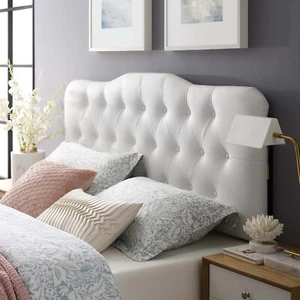 Modway Annabel Tufted Button Vegan Leather Upholstered Full Headboard in White - Picture 1 of 8