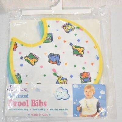 Baberos Luv n' care Drool 3 respaldos de vinilo impresos lavables de colección 1995 Foto 1 de 4