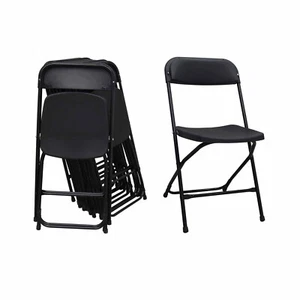 Portable Folding Stackable Chairs 10 Pack for Party Wedding Black Plastic - Picture 1 of 24