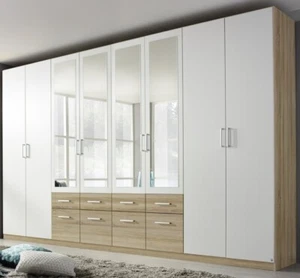 Kleiderschrank 8-türig Bingen B 360 cm mit Spiegel Schubkästen Eiche Sonoma Weiß - Bild 1 von 2