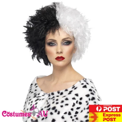 Disfraz de Madame Malvada Cruella De Vil 101 Dalmations Vestido Elegante Accesorios Pelucas Foto 1 de 2