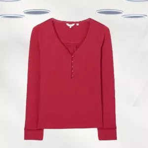 Ex Fat Face Women's Long Sleeve Henley Livvy Lounge T-Shirt in Red (Defect) - Picture 1 of 3