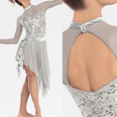 Fantasia de dança revolução lírica prata lantejoulas vestido EMBRACE RC21553 adulto MA - Imagem 1 de 4