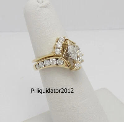 1CT Natural Marquise Diamond Engagement Wedding Bridal Ring Set 14K Yellow Gold - Image 1 of 4