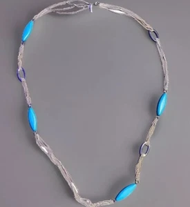 Collana Margherita Fuentes Finte Pietre Turchesi Triplo Filamento Catena Tono Argento - Foto 1 di 11