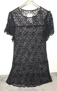 BNWT PILYQ BLACK CROCHET KNITTED TUNIC DRESS/BEACH DRESS/KAFTAN - XS - UK 8 - Picture 1 of 5
