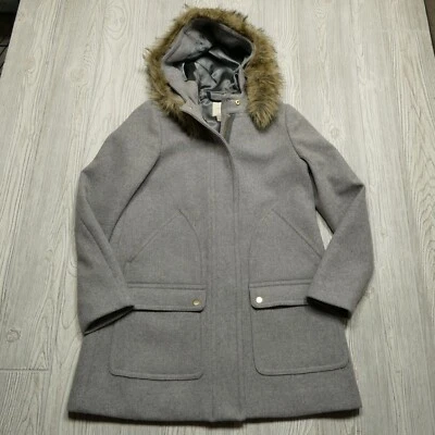 Abrigo parka J Crew Vail mezcla de lana para mujer talla 4 abrigo con capucha ribete de piel sintética Foto 1 de 4